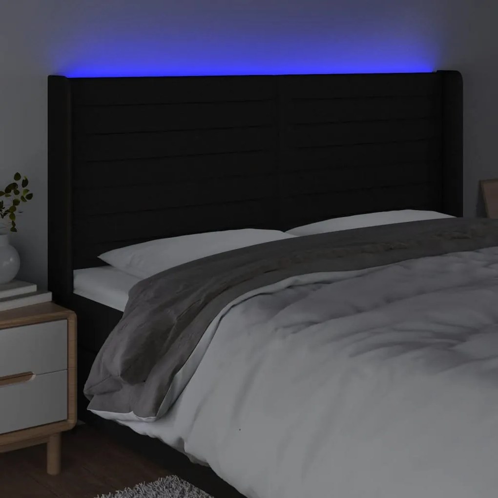 fekete szövet LED-es fejtámla 163x16x118/128 cm