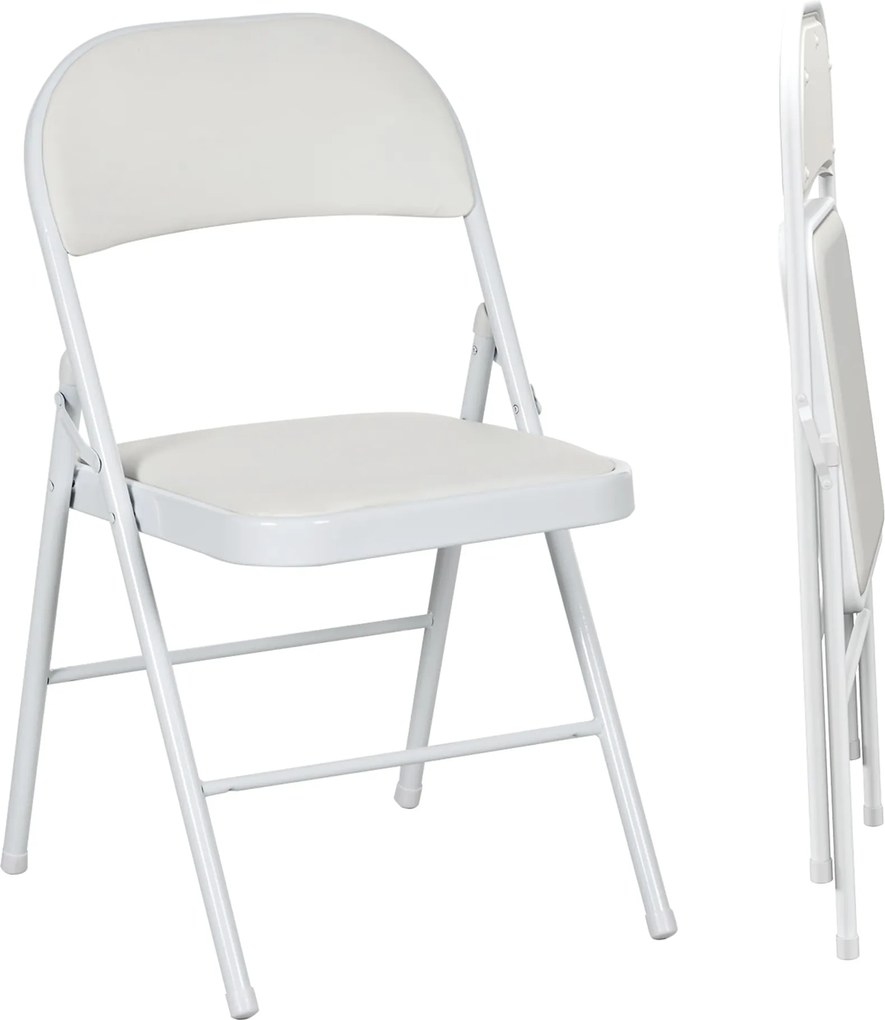 HOMCOM 2 db Összecsukható Szék Háttámlával és Acél Vázkal, Nappalira, Irodába, Tanulmányhoz 45x46x78 cm Fehér | Aosom