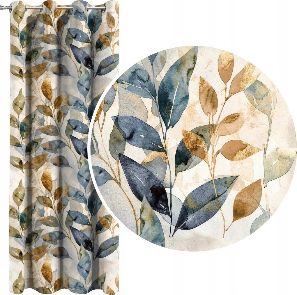 Velúr sötétítő függöny velúr Levelek tengeri bézs 140x250 cm