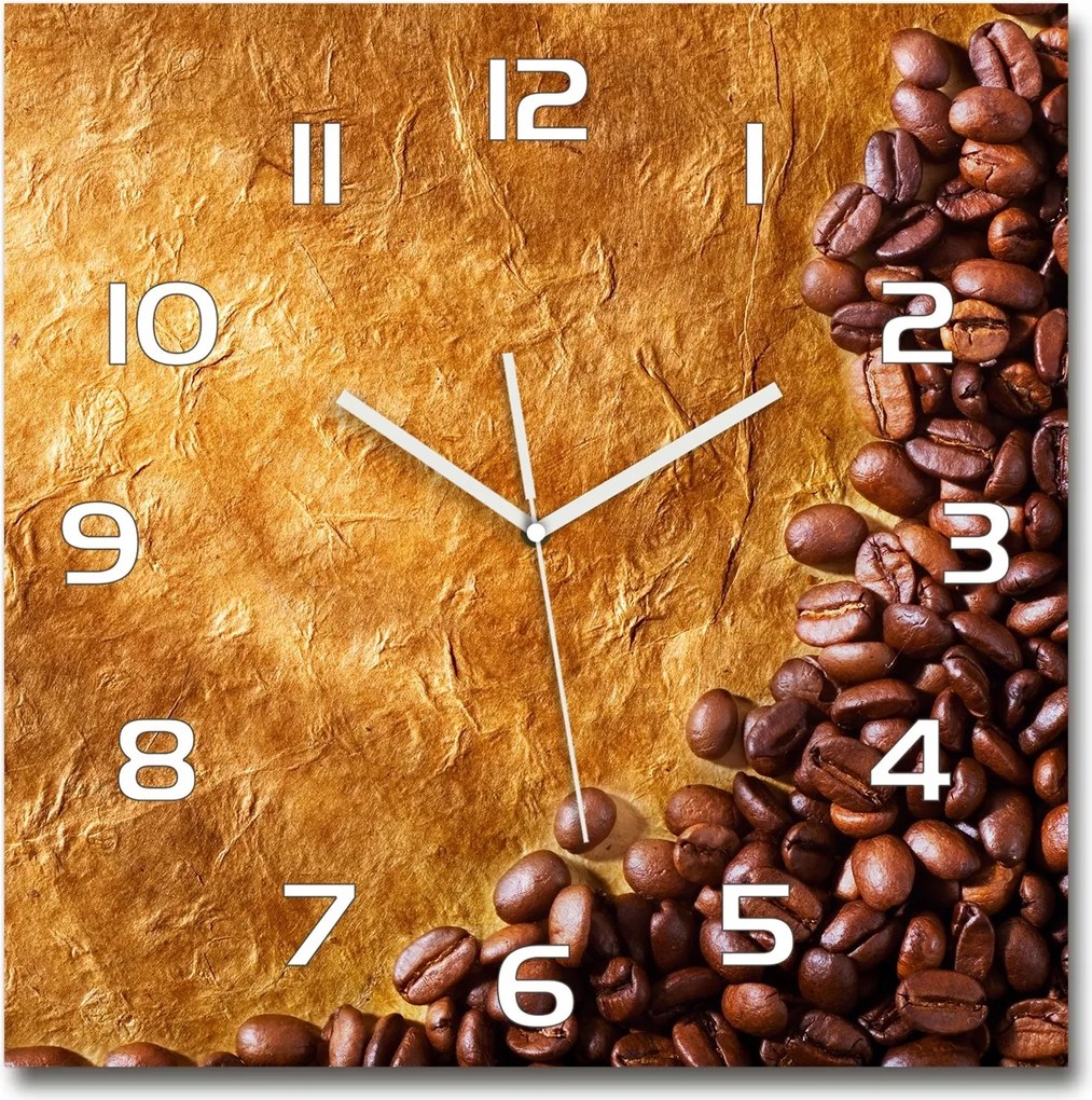 Nagy négyzet alakú üveg falióra Kávébab 60x60 cm