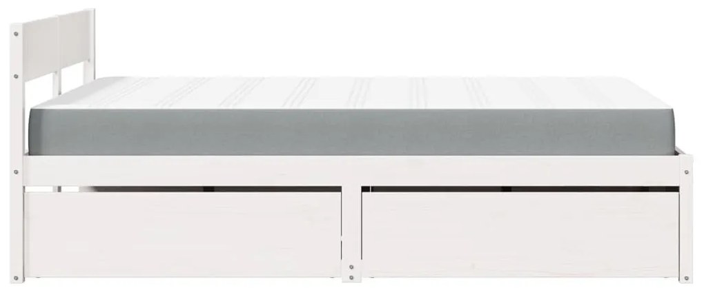 fehér tömör fenyőfa ágy fiókokkal és matraccal 140 x 190 cm