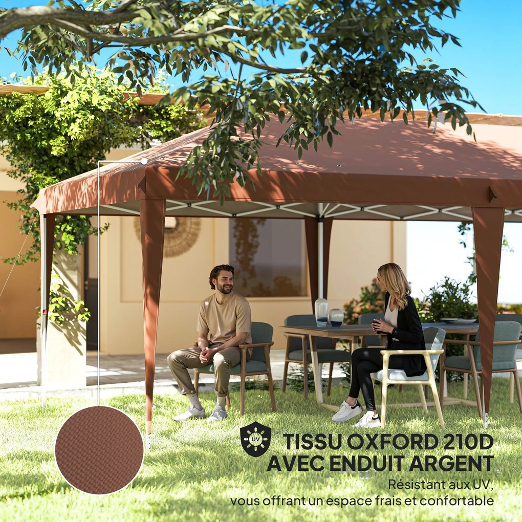 Outsunny Összecsukható Pavilon 3x6m Kültéri Kerti Napernyő, Azonnal Felállítható Pavilon Hordtáskával, Epoxi Acél és Magas Sűrűségű Oxford Barna | Aos