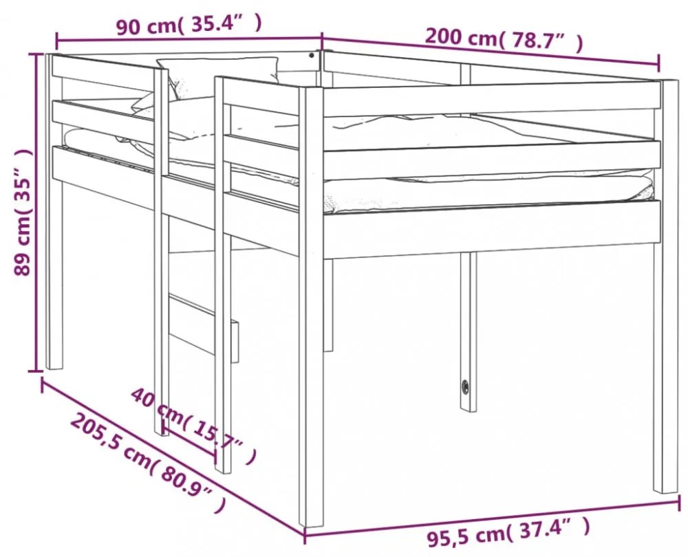 tömör fenyőfa magasított ágy 90 x 200 cm
