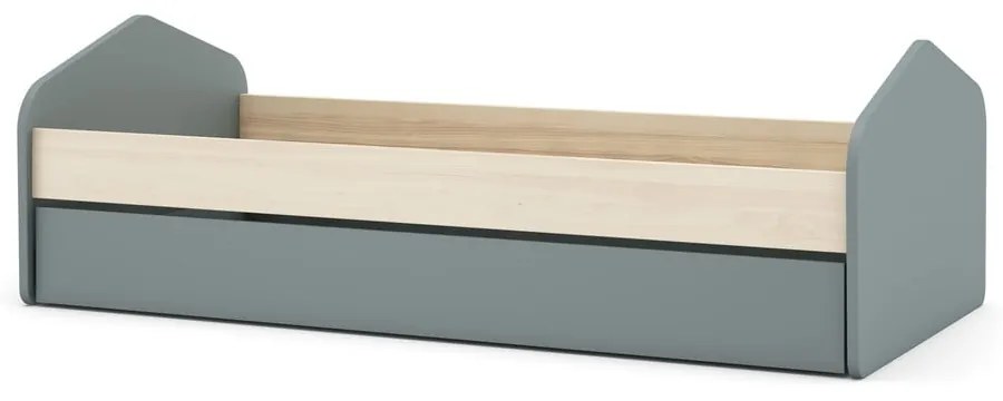 Natúr színű-szürkészöld ágyneműtartós gyerekágy kihúzható pótággyal ágyráccsal 90x200 cm borovi fenyő dekorral Estefania – Marckeric