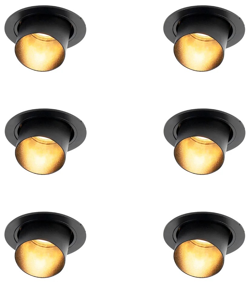 6 darabos modern süllyesztett spotlámpa készlet fekete kerek dönthető - Installa