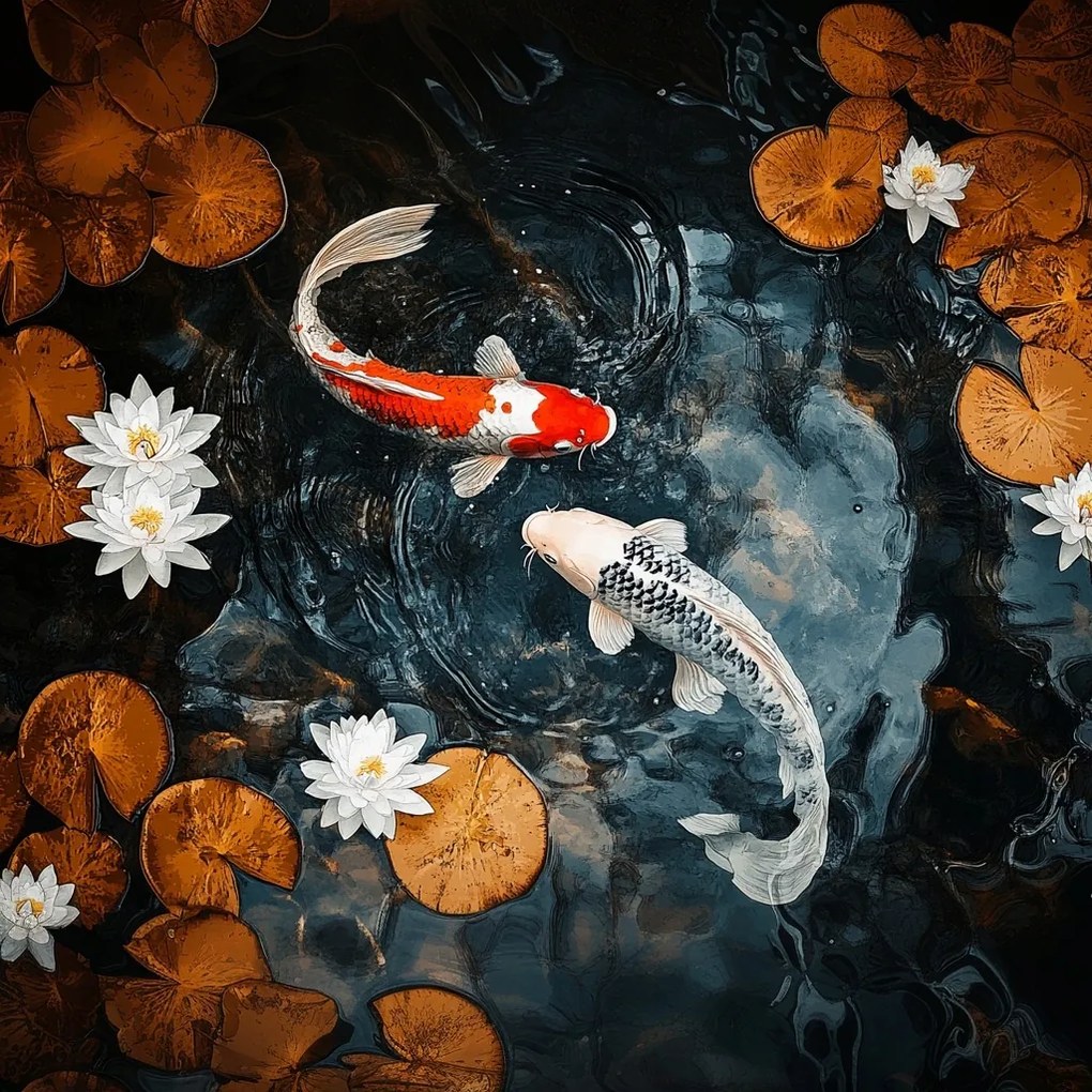 Vászonkép Canvas Halak Pontyok Koi Japán Tavirózsa Természet 40x40