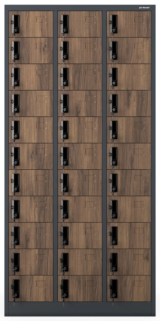 33 rekeszes irattároló szekrény, antracit/dió, 900x1850x450 mm: OLIVER Eco Design