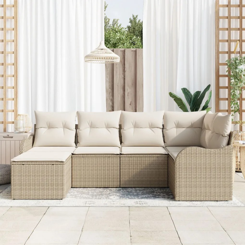 Kerti Kanapé Szett párnával 6 pcs Bézs és fehér Poli rattan