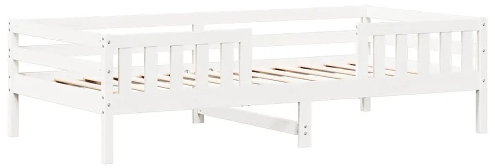 fehér tömör fenyőfa ágy és pad szett tetővel 80 x 200 cm