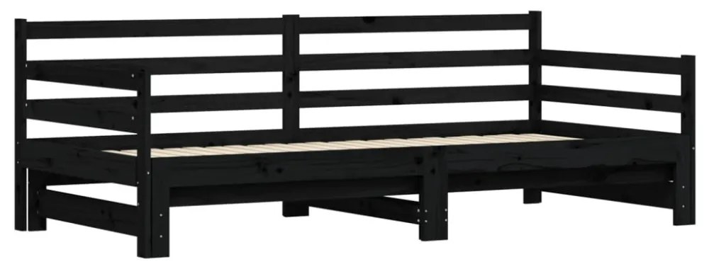 fekete tömör fenyőfa kihúzható kanapéágy 90 x 200 cm