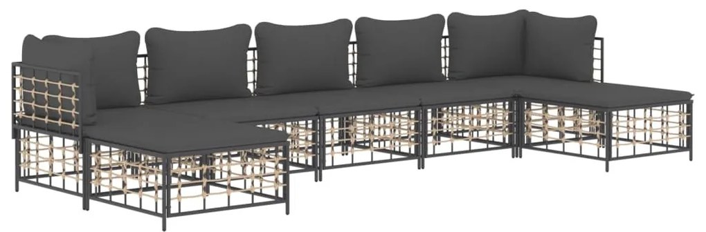 7 részes antracitszürke polyrattan kerti ülőgarnitúra párnákkal
