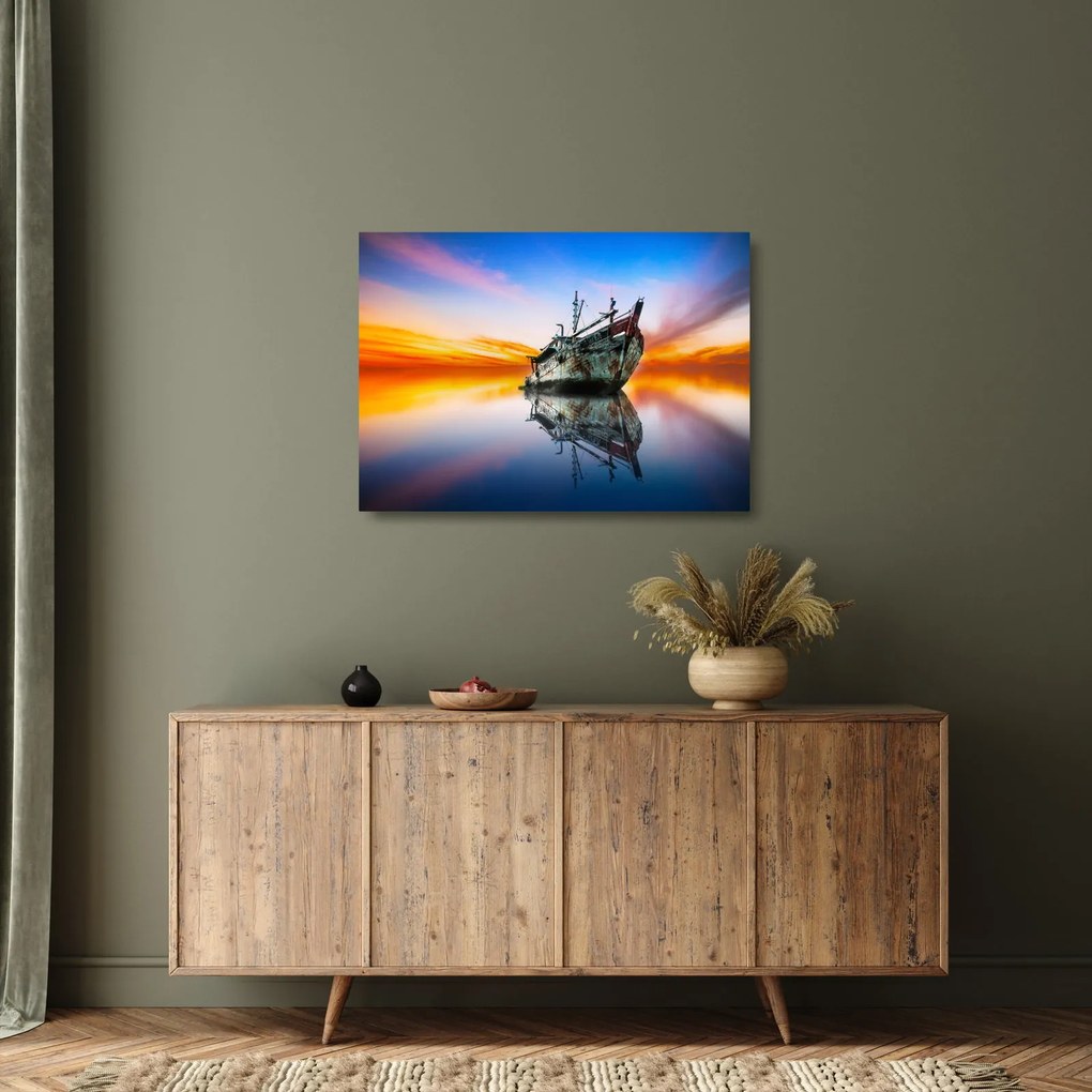 Kép - Napkelte egy hajóroncs felett (üvegen) (70x50 cm)