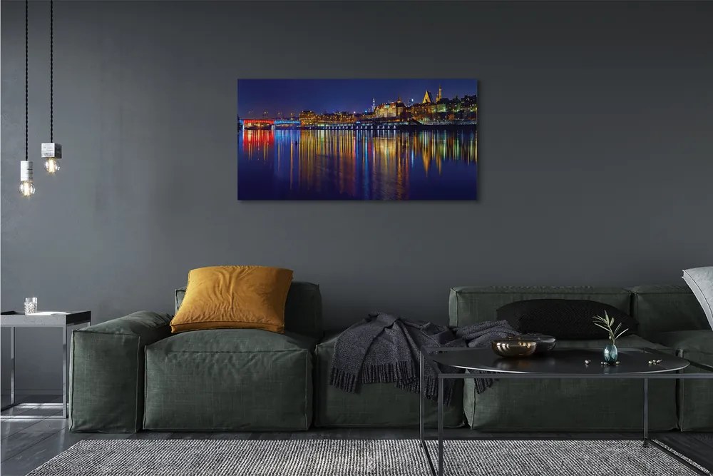 Canvas képek Varsó város éjszaka folyó híd 120x60 cm