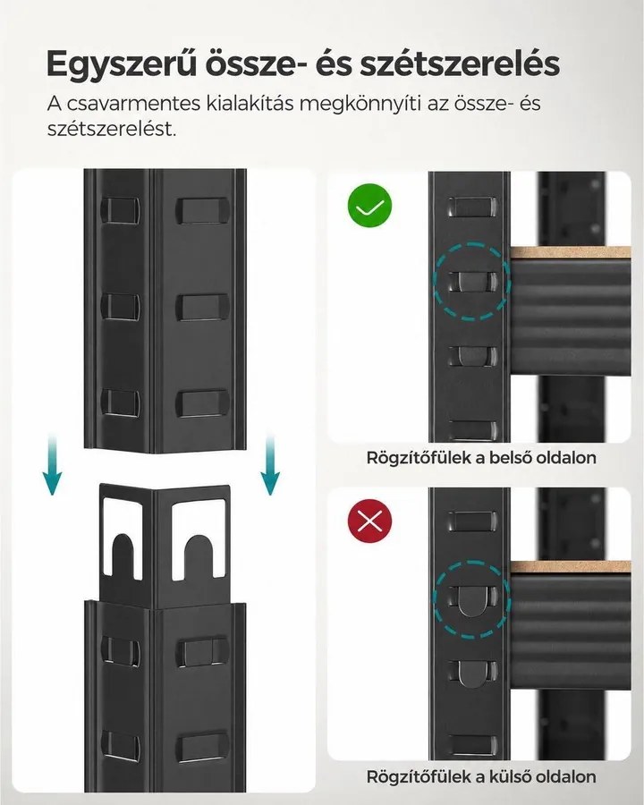 Nagy teherbírású tárolópolc, 5 állítható polccal, 875 kg teherbírás, 90 x 40 x 180 cm, rusztikus barna/fekete