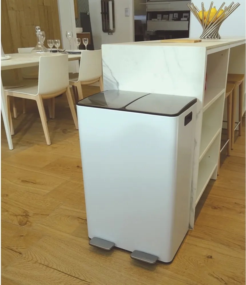 Matt fehér acél szelektív pedálos szemetes 2x30 l Aliya – Spirella