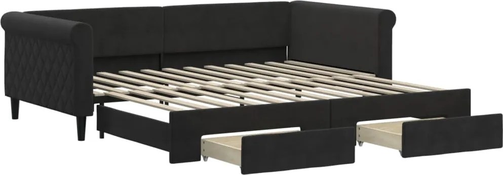 vidaXL fekete kihúzható bársony heverő fiókkal 100 x 200 cm