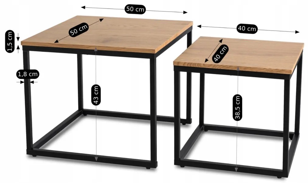 Dohányzóasztal Szett CARMI Aranytölgy/Fekete