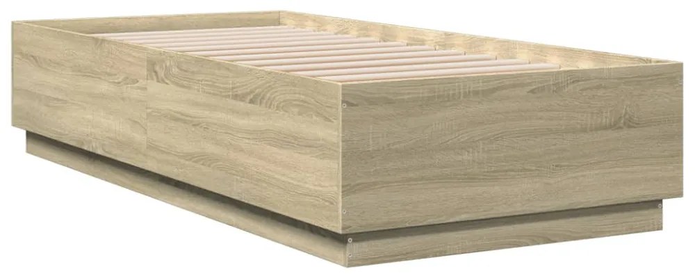 sonoma tölgyszínű szerelt fa ágykeret LED-del 90 x 200 cm