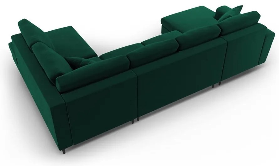 Zöld bársony kinyitható tárolóhelyes sarokkanapé (jobb oldali-U alakú) Kyoto – Cosmopolitan Design