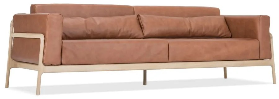 Fawn konyakbarna kanapé bivalybőrből, tömör tölgyfa szerkezettel, 240 cm - Gazzda