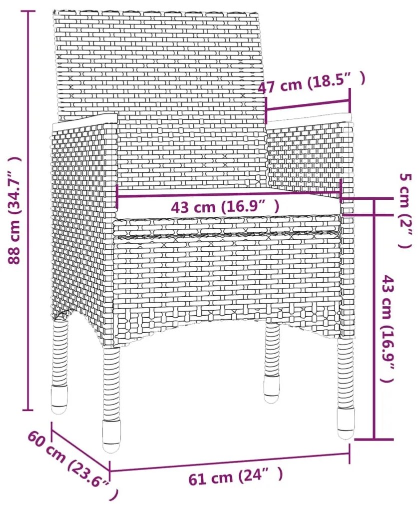 5 részes szürke polyrattan kültéri étkezőgarnitúra párnákkal