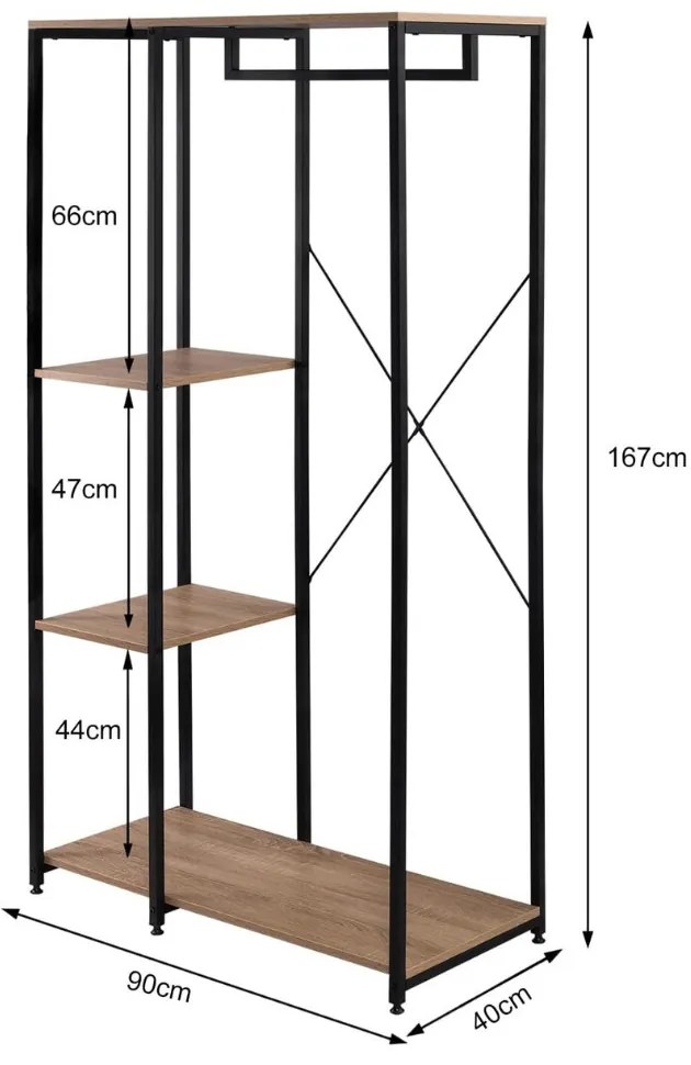 Intenso Home ruhafogas polcokkal 90 x 167cm sonoma tölgy | Előszobai ruhatároló cipőtartóval / nyitott gardrób