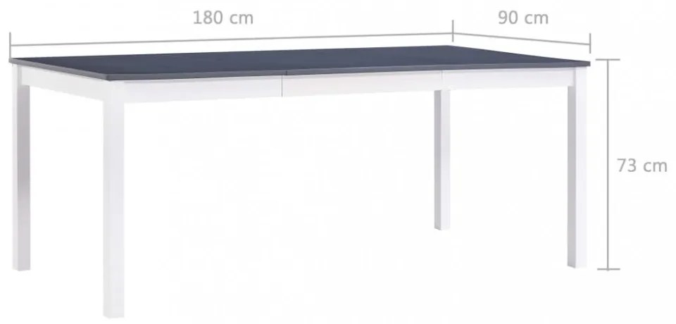fehér és szürke fenyőfa étkezőasztal 180 x 90 x 73 cm