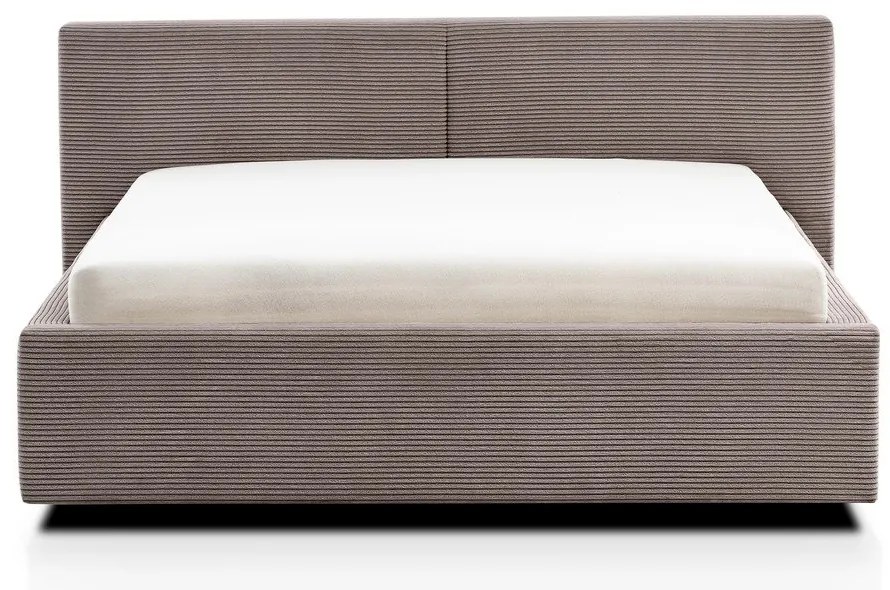 Világosbarna kárpitozott ágyneműtartós franciaágy ágyráccsal 140x200 cm Cube – Meise Möbel