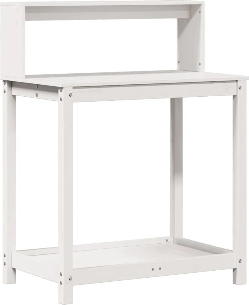 vidaXL fehér tömör fenyőfa ültetőasztal polccal 82,5 x 50 x 109,5 cm