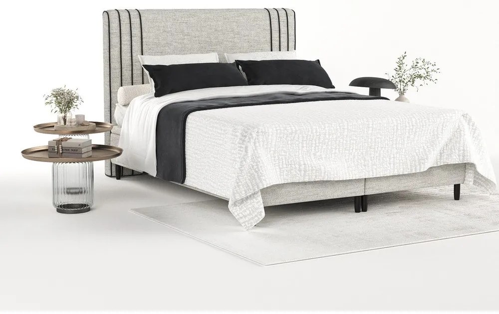 Világosszürke kárpitozott ágyneműtartós franciaágy 180x200 cm Musca – Maison de Rêve