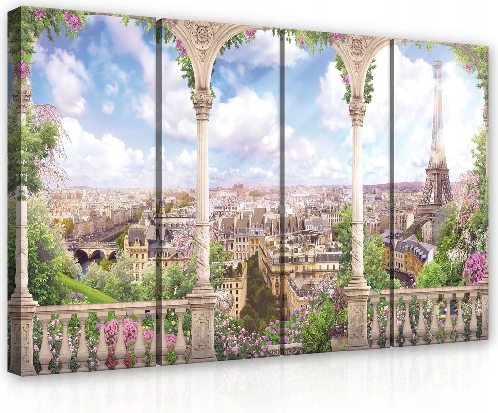 Vászonkép 120x80 Párizs Eiffel-torony erkély terasz virágok tavasz nyár romantika