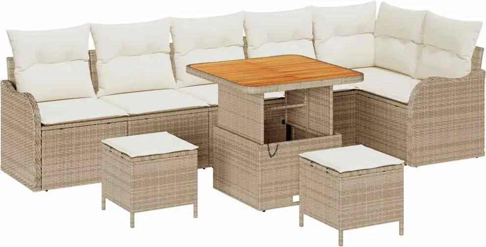 vidaXL Kerti Kanapé Szett párnával tárolóval 9 pcs Beige és krém