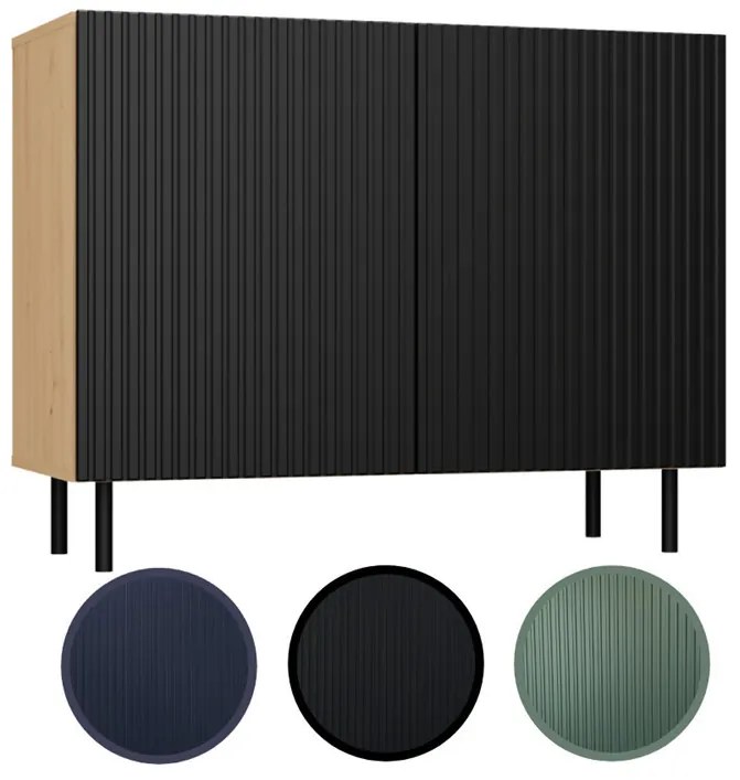 MIX Kama 2 komód (egyenes mintázat), tölgy-fekete