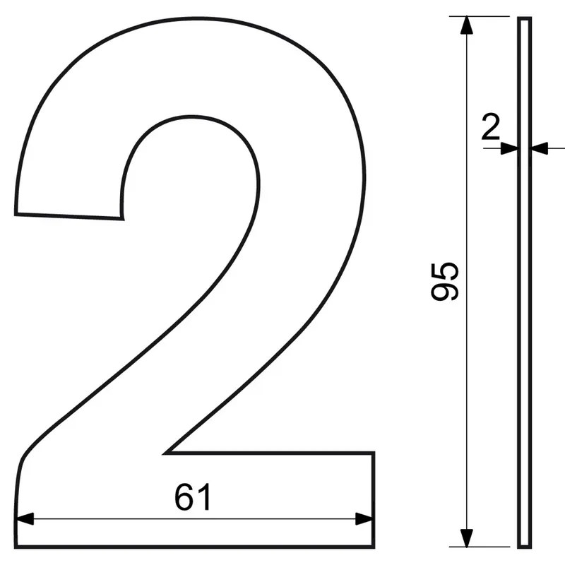 "2" házszám, RN.95L, rozsdamentes acél