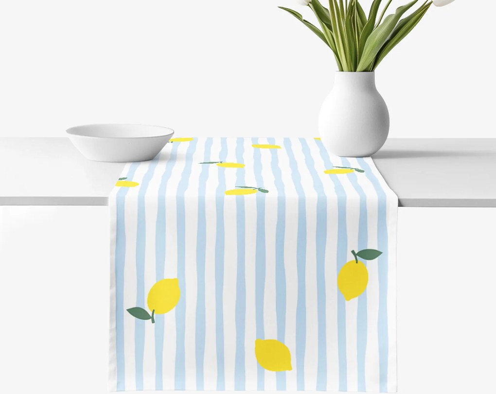 Goldea pamut asztali futó - friss citromok csíkokkal 50x160 cm
