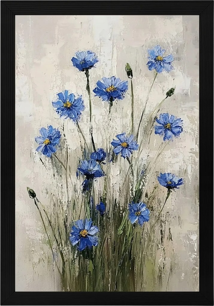 Poszter Keret Fa Természet Növények Kert Rét Kék Virágok 40x60