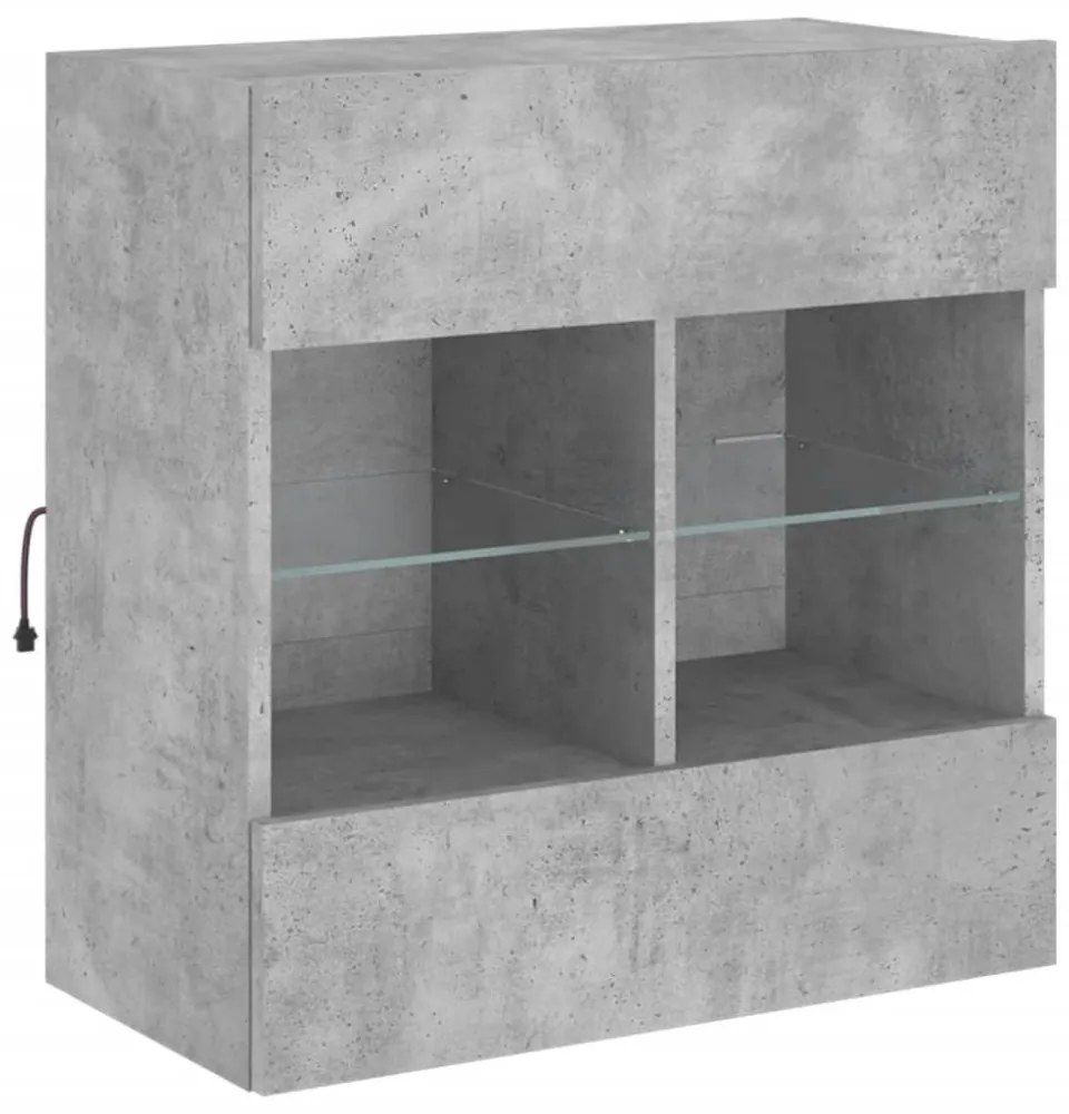 betonszürke falra szerelhető TV-szekrény LED-del 58,5x30x60,5cm