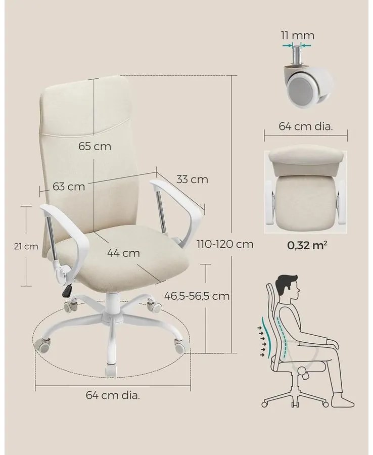 SONGMICS irodai szék, ergonomikus szék cappuccino bézs színben