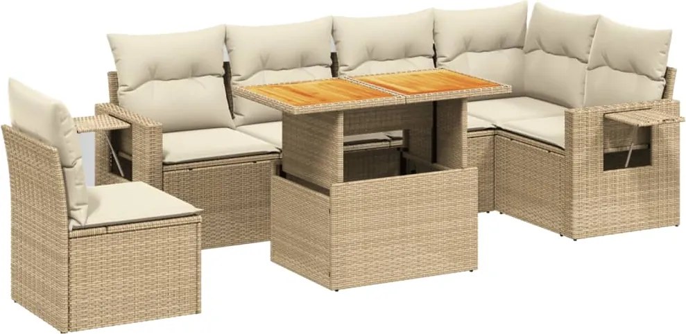 vidaXL 7 részes bézs polyrattan kerti ülőgarnitúra párnákkal