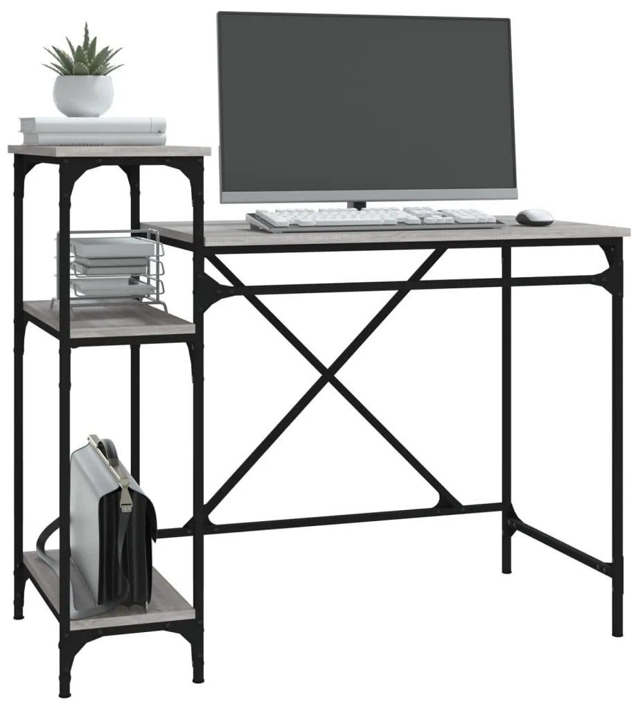 szürke sonoma fa és vas íróasztal polcokkal 105x50x90 cm