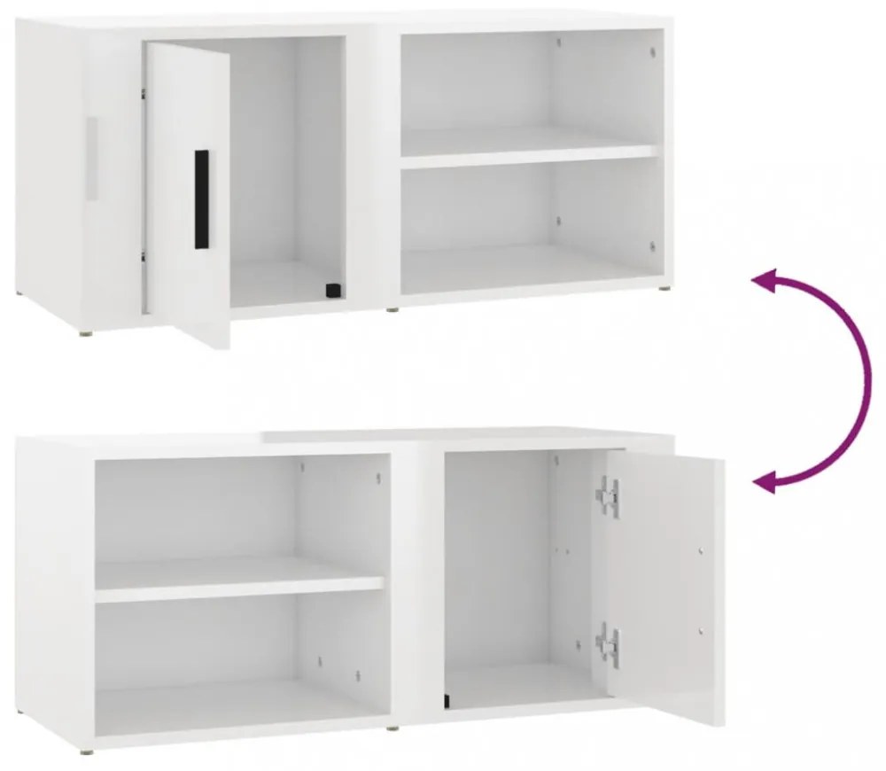 2 db magasfényű fehér szerelt fa TV-szekrény 80x31,5x36 cm