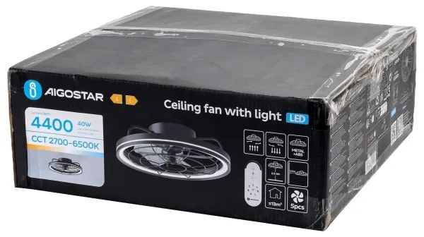 Aigostar - LED Dimmelhető mennyezeti ventilátor LED/40W/230V 2700-6500K + távirányító fekete