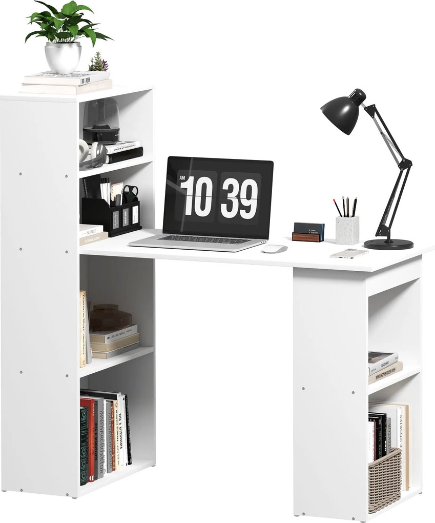 HOMCOM Asztal Konyhai Asztal Polccal Számítógép Asztal Munkaasztal Laptop Asztal Iroda Polc Fehér 120 x 55 x 120 cm | Aosom