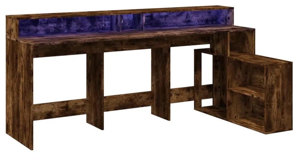 füstös tölgy színű szerelt fa íróasztal LED-ekkel 200x104x91 cm