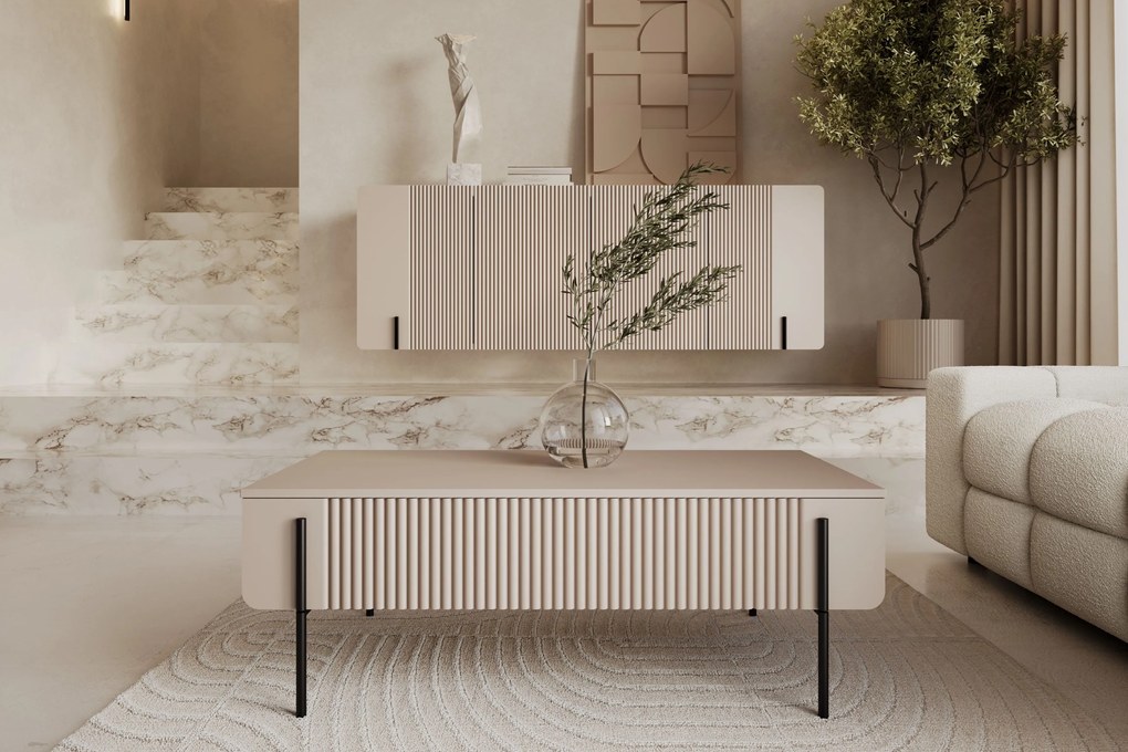 Malmi dohányzóasztal 100 cm fiókos - kasmír / fekete lábak