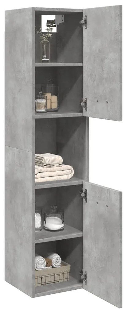 betonszürke szerelt fa függő fürdőszobaszekrény 30x30x130 cm