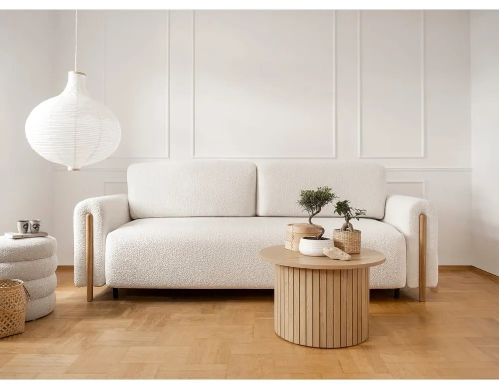 Elefántcsont színű buklé kinyitható-tárolóhelyes kanapé 244 cm Arcadova – ELTAP