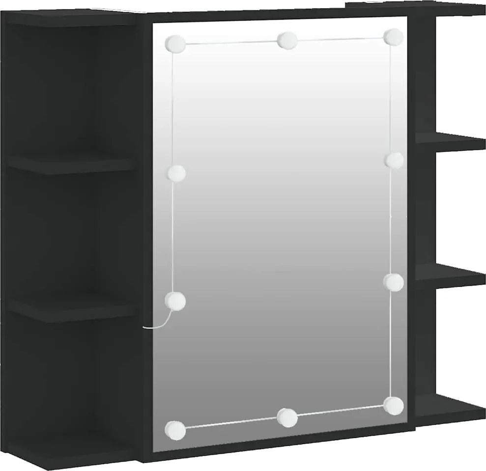 vidaXL fekete tükrös szekrény LED-ekkel 70 x 16,5 x 60 cm