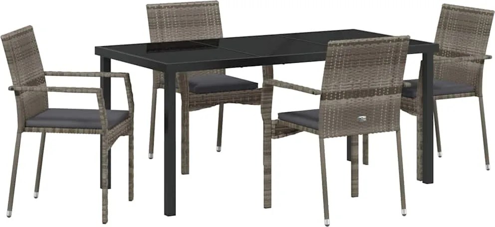vidaXL Kert étkező szett párnával 5 pcs Szürke polirattan