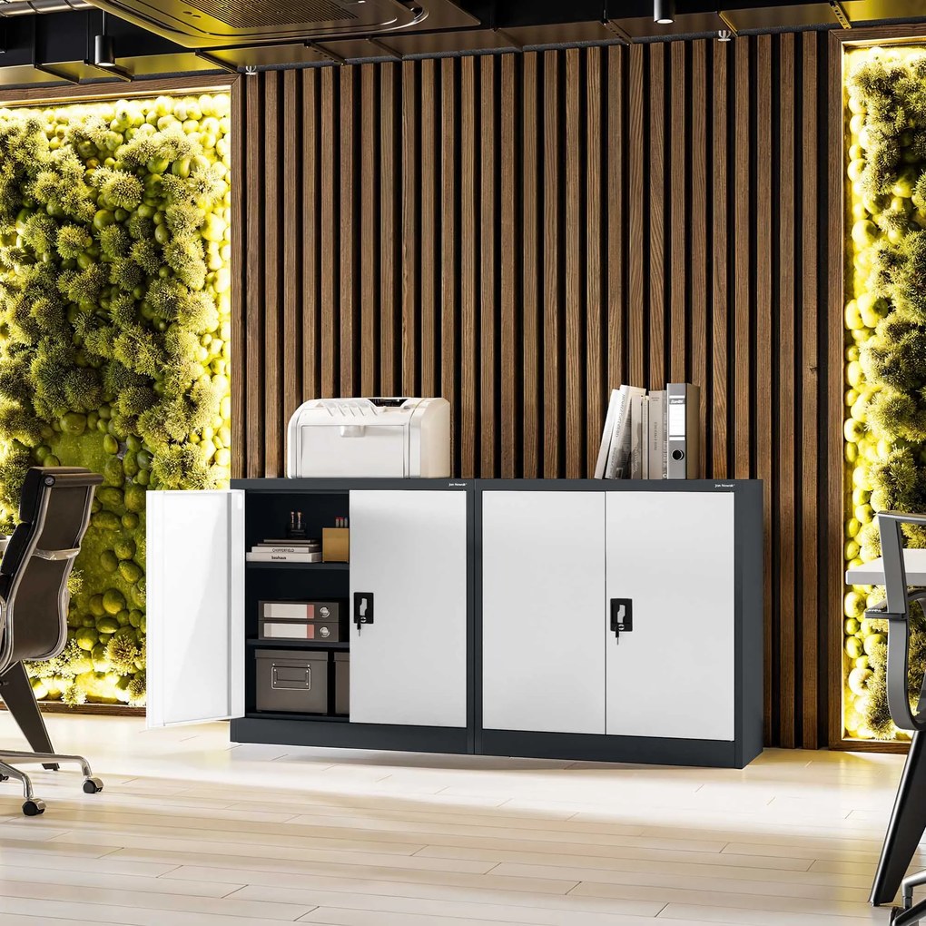 Alacsony fém irattartó szekrény BEATA, 900 x 930 x 400 mm, antracit-fehér